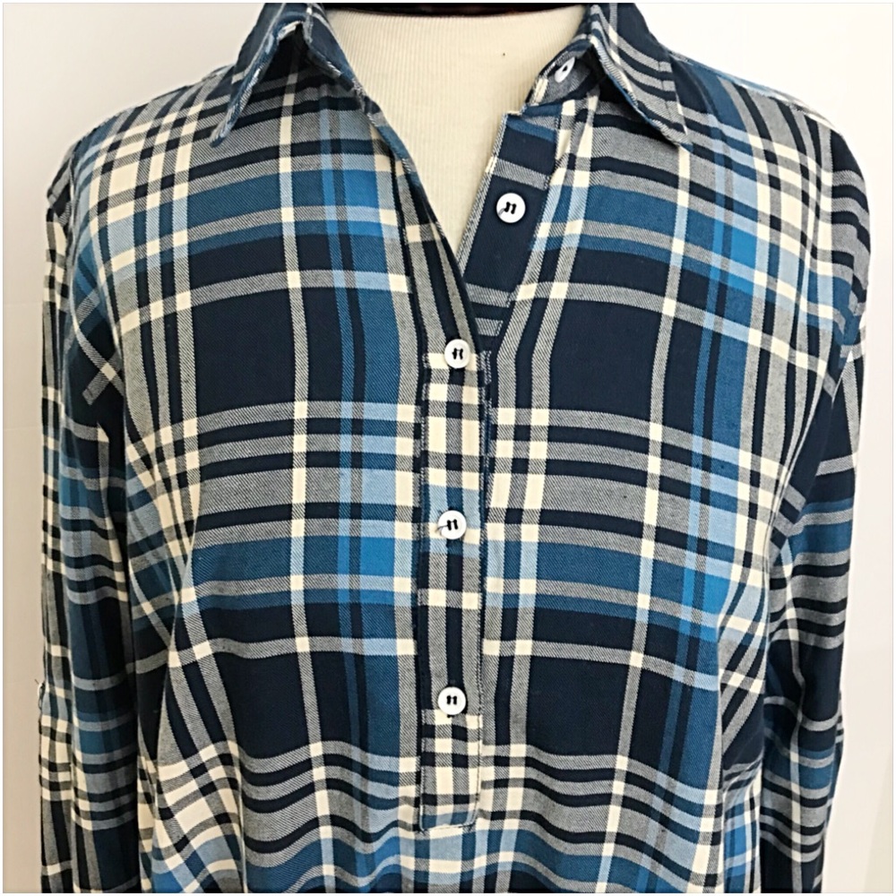 Perfect Plaid Relaxed Tunic Shirt Top SM - Picture 2 of 6